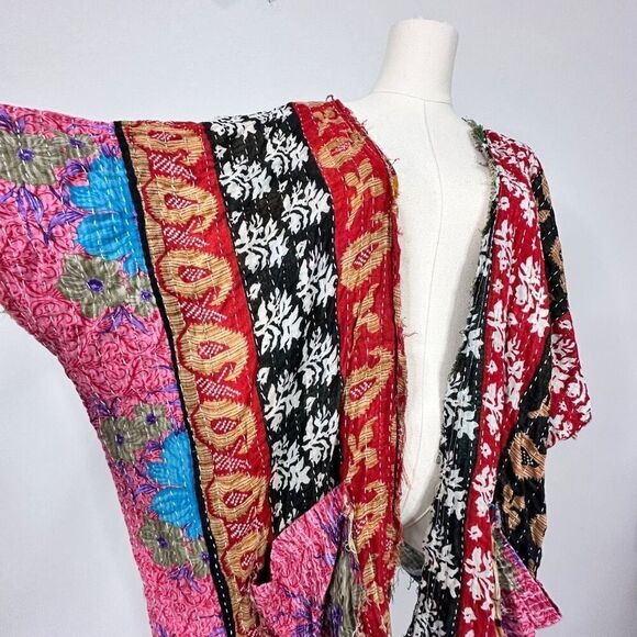 Jaded Gypsy Kantha Kimono OS  Frayed Edges Boho Festival Cottage Artsy Rustic - Picture 13 of 16